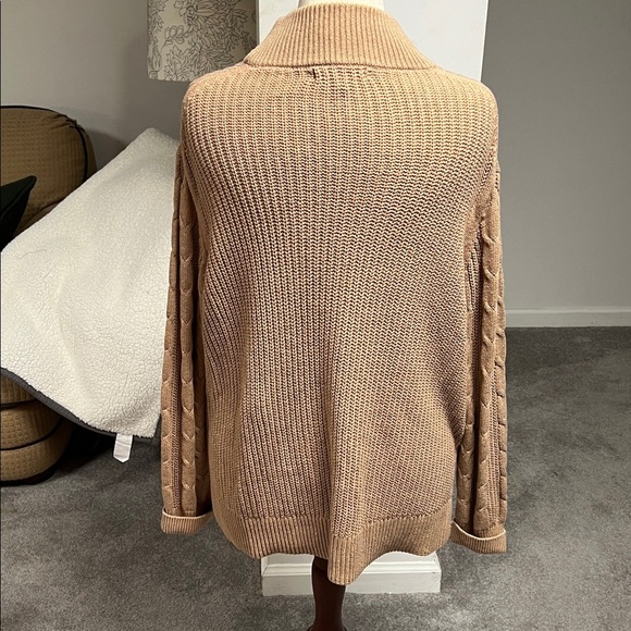 Banana Republic Mock Neck Brown Cotton Blend Cable Knit Tunic Sweater Size XL - Picture 2 of 7
